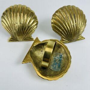 3 Taste Setter by Sigma Brass Sea Shell Scallop Clam Napkin Holder Rings VTG Lot